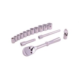 GRAY TOOLS 25115 - 15 PIECE 3 / 8" DRIVE 12 POINT SAE, STANDARD CHROME SOCKET & ATTACHMENT SET