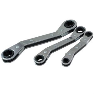 GRAY TOOLS 5203LR - 3 PIECE 6 POINT SAE, 25° OFFSET RATCHETING BOX WRENCH SET, 1 / 4" X 5 / 16" - 1 / 2" X 9 / 16"
