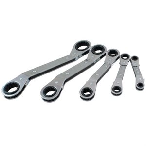 GRAY TOOLS 5205LR - 5 PIECE 6 & 12 POINT SAE, 25° OFFSET RATCHETING BOX WRENCH SET, 1 / 4" X 5 / 16" - 3 / 4" X 7 / 8"