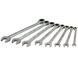 GRAY TOOLS 59708A - 8 PIECE SAE, COMBINATION FIXED HEAD, RATCHETING WRENCH SET, 5 / 16" - 3 / 4"