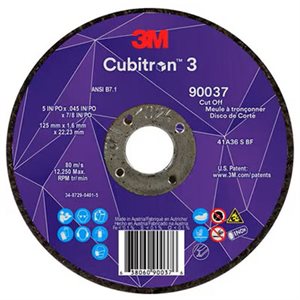 3M™ CUBITRON™ 3 CUT-OFF WHEEL, 90037, 36+, T1, 5 IN X 0.045 IN X 7 / 8 IN (125 X 1.6 X 22.23 MM), ANSI, 25 / PACK, 50 EA / CASE