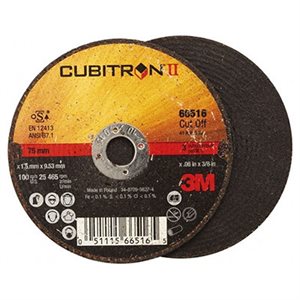 3M 7000119639 – CUBITRON™ II CUT-OFF WHEEL 66516, 60, T1, 3 IN X 0.06 IN X 3 / 8 IN (76.2 MM X 1.524 MM X 9.525 MM), 25 / INNER, 50 / CASE
