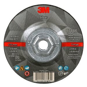 3M 7100245020 – SILVER DEPRESSED CENTRE GRINDING WHEEL 87446, QUICK CHANGE, TYPE 27, 5 IN X 1 / 4 IN X 5 / 8"-11, 10 / INNER, 20 / CASE